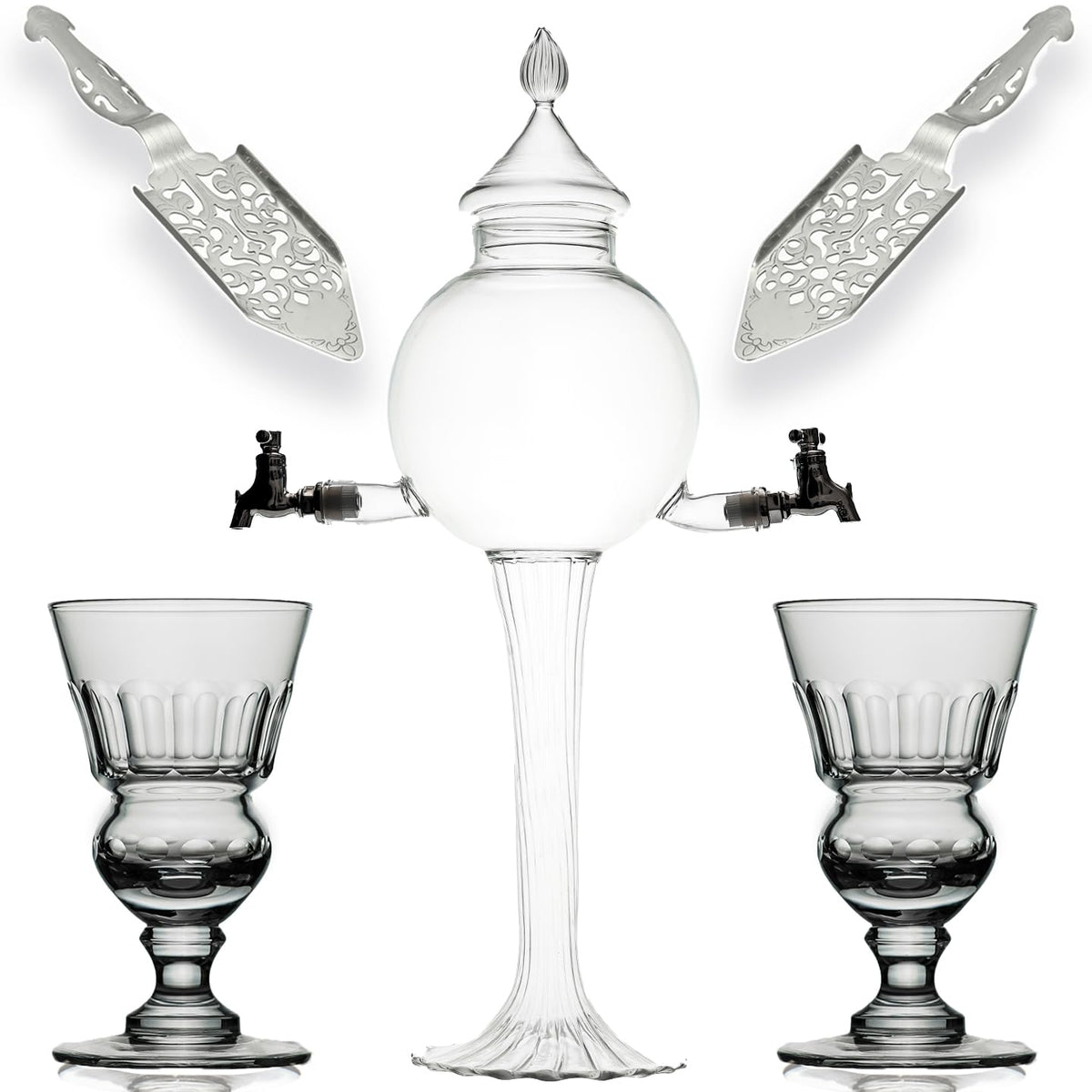 Amehla fuente de absenta de vidrio con burbujeo para una experiencia tradicional.