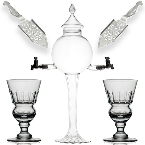 Amehla fuente de absenta de vidrio con burbujeo para una experiencia tradicional.
