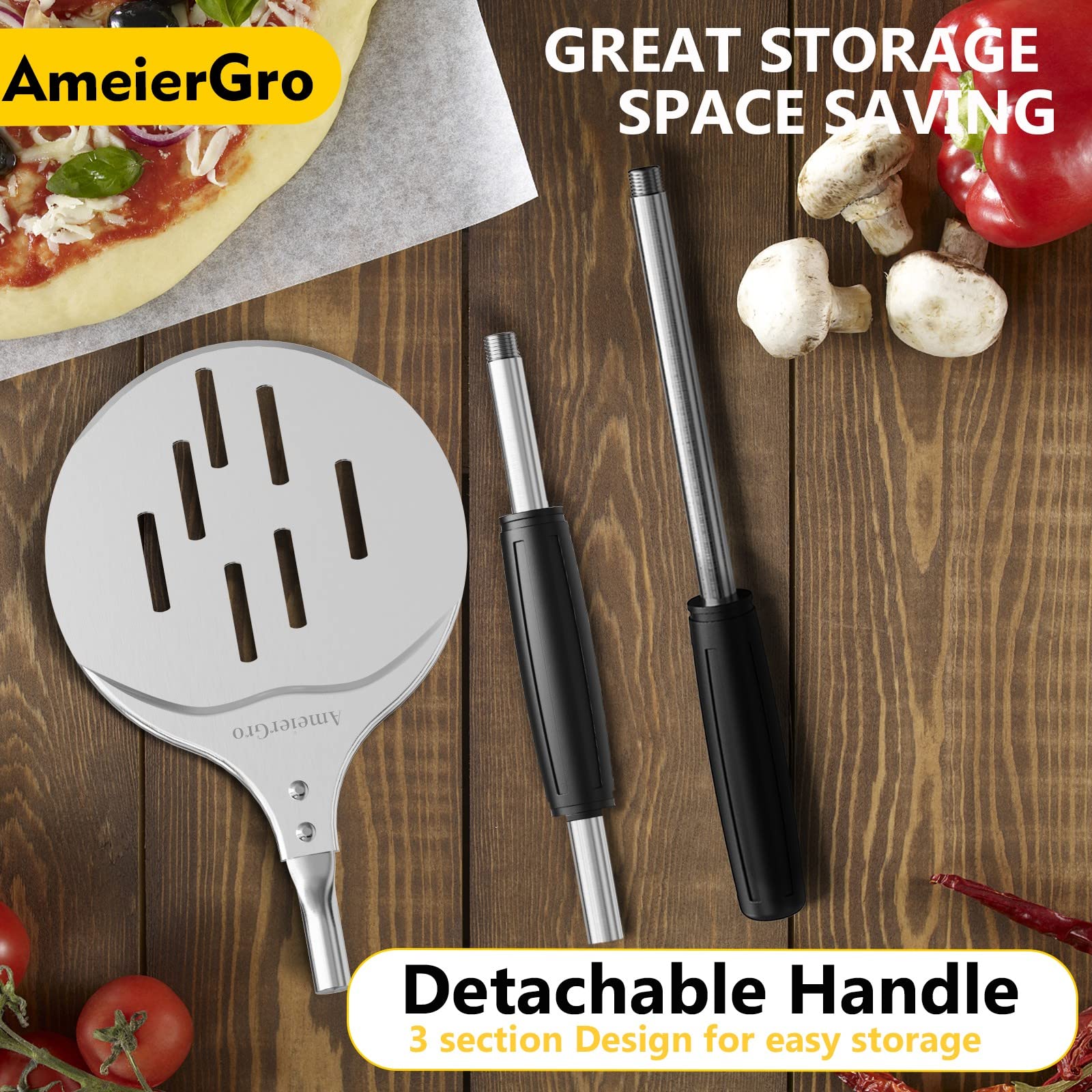 AmeierGro pala para pizza con borde suave evita desgarros al mover.