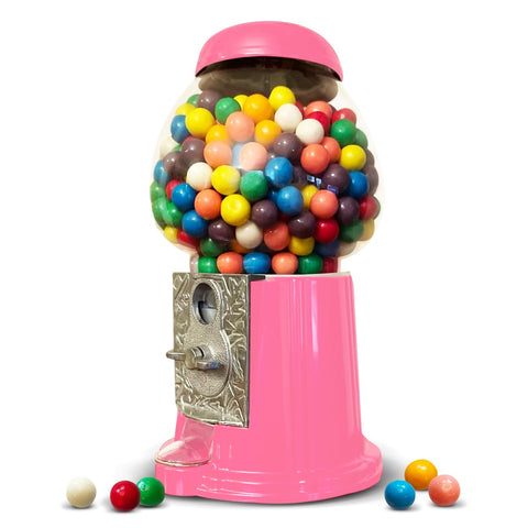 Máquina de gomitas rosada de American Gumball Company, diseño retro de metal para entretenimiento en casa
