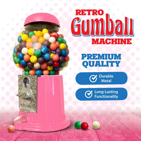 American Gumball Company, detalle de máquina metálica retro en rosa