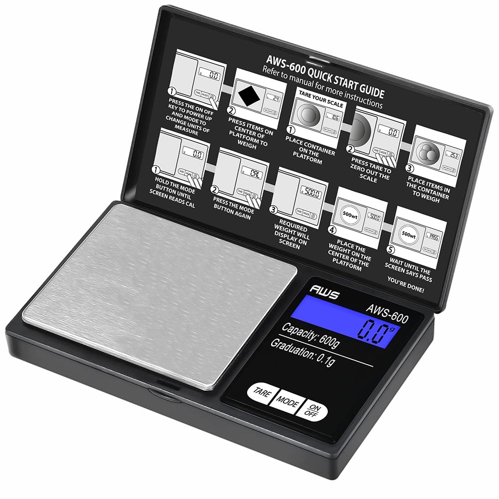 AWS600 con pantalla LCD, lectura rápida para joyería y monedas.