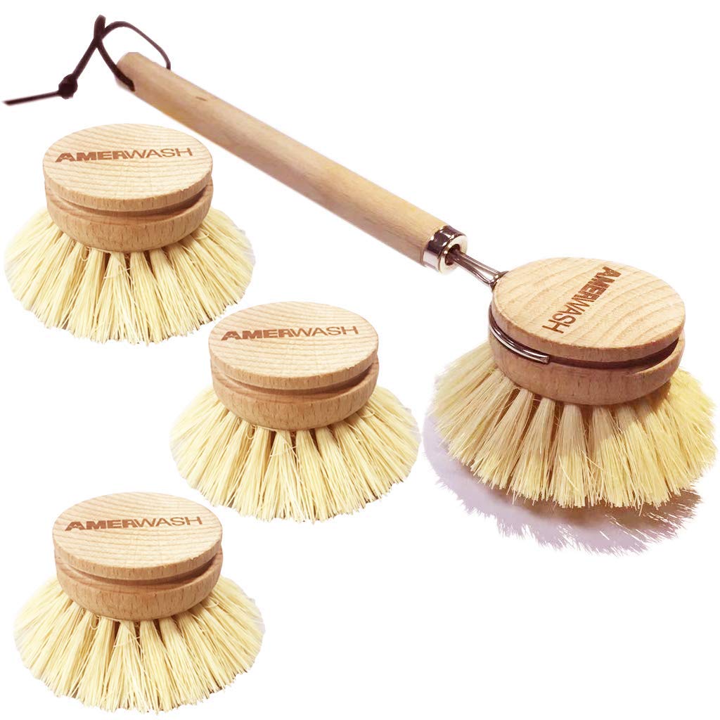 AMERWASH PLUS cepillo lavaplatos con mango de madera para control y limpieza eficiente