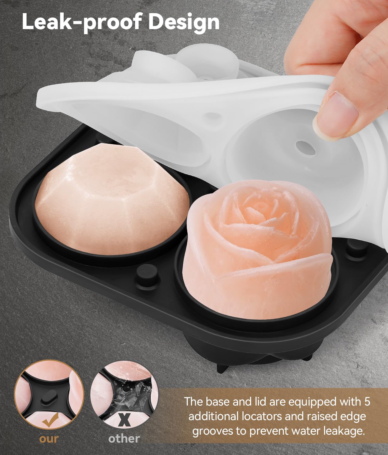 AMFOCUS bandeja de hielo grandes cubos 2,5 pulgadas para enfriar despacio