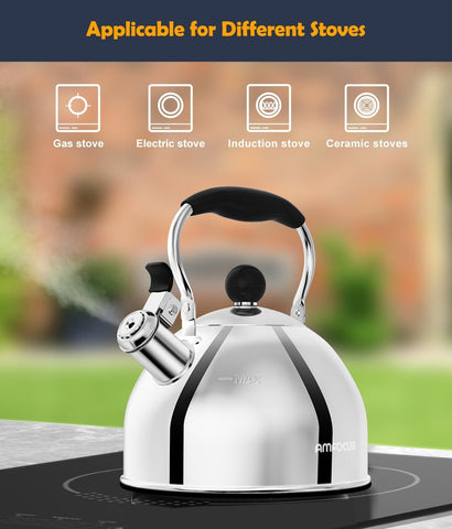 AMFOCUS hervidor con fondo encapsulado para calentamiento rápido y uniforme.