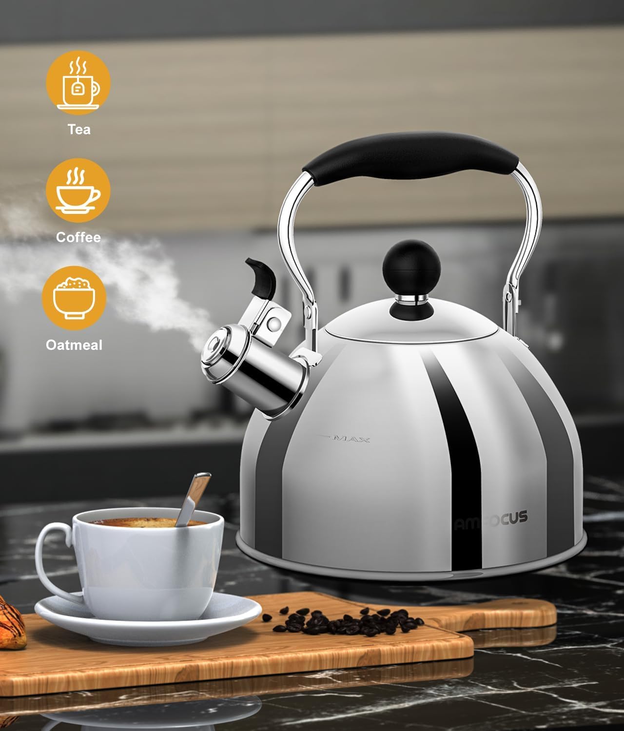 AMFOCUS hervidor compacto para hogar o camping, almacenamiento práctico.
