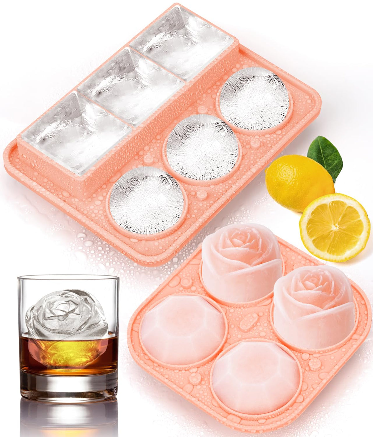 AMFOCUS molde de hielo redondo con tapa para bebidas frías y uniformes.