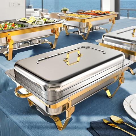 Amhier 9Qt: bandejas para buffet doradas elevan la presentación en eventos.