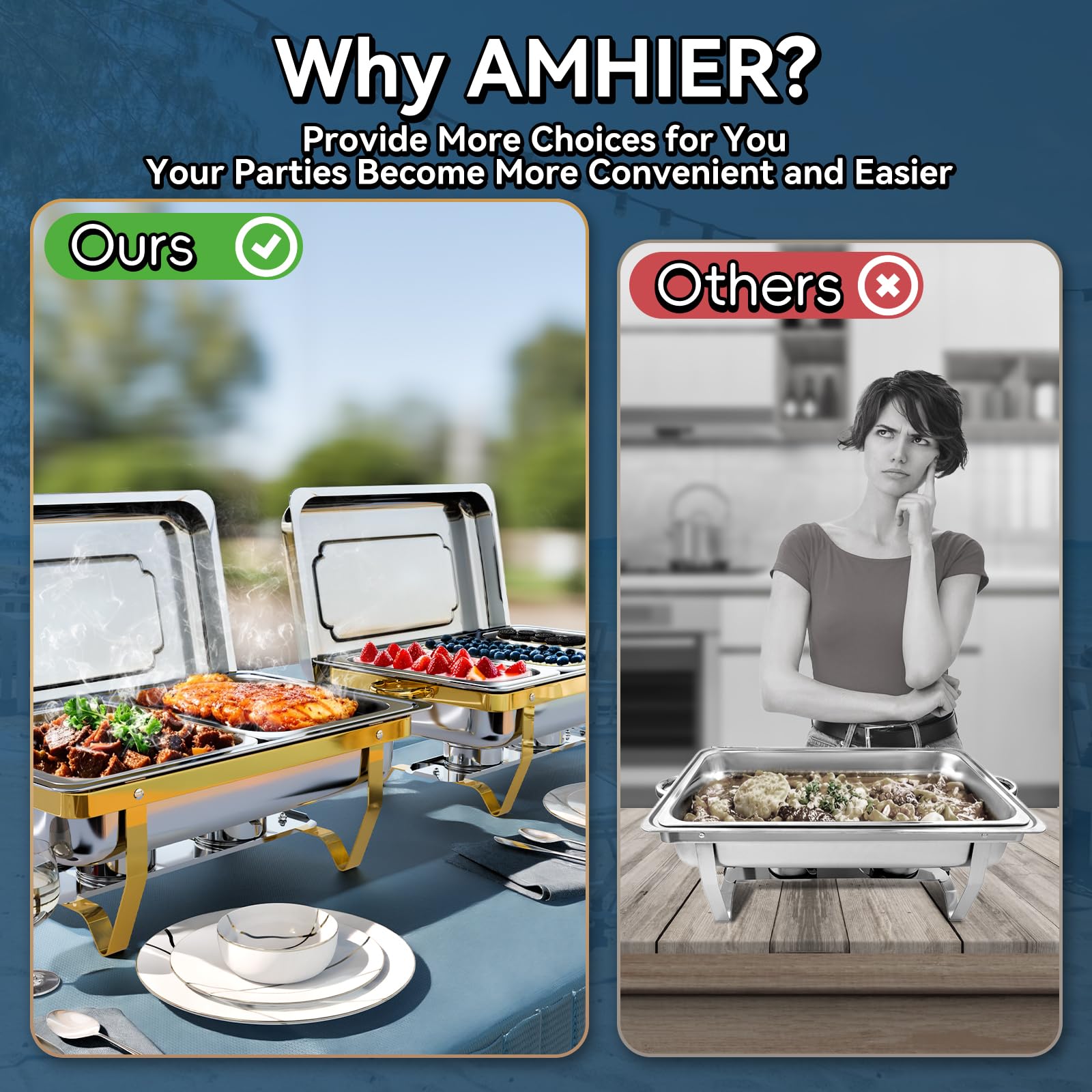 Amhier bandejas para buffet doradas, diseño deslumbrante que impresiona a invitados.
