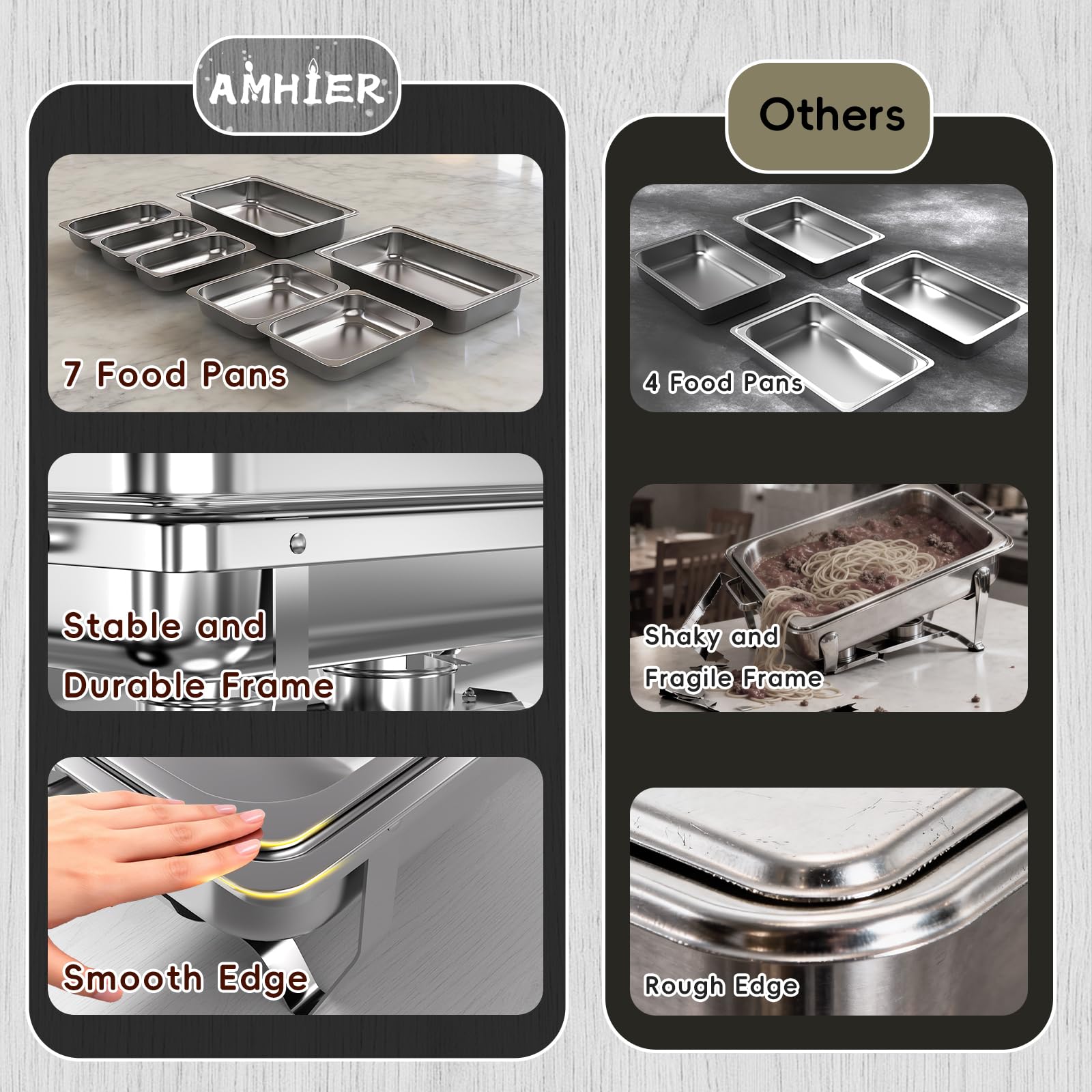 Amhier fuentes de buffet plateadas con diseño compacto para montaje seguro.