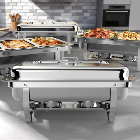 Amhier juego de fuentes para buffets 9qt con acabado plateado, ideal para eventos.