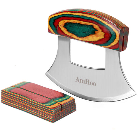 Amhoo mezzaluna Ulu con hoja de acero para cortar pizza con precisión.