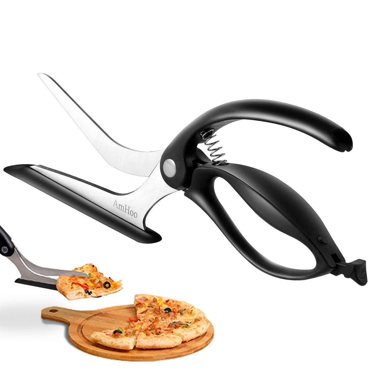 AmHoo tijeras para pizza con cuchilla de acero inoxidable para cortes precisos.