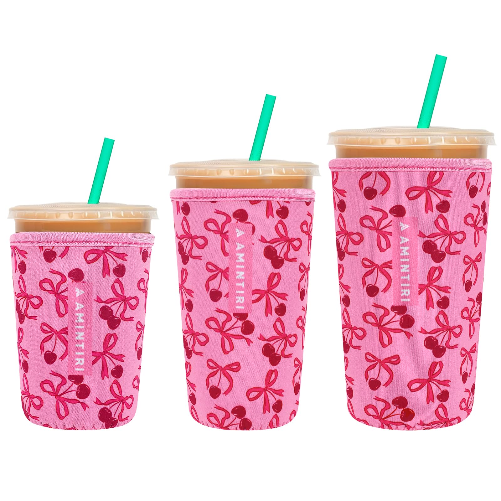Funda Amintiri de neopreno para café helado con diseño cerezo-arco, mantiene fría la bebida.