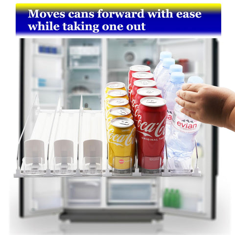 AMLLLC dispensador automático desliza las bebidas hacia adelante para acceso continuo.