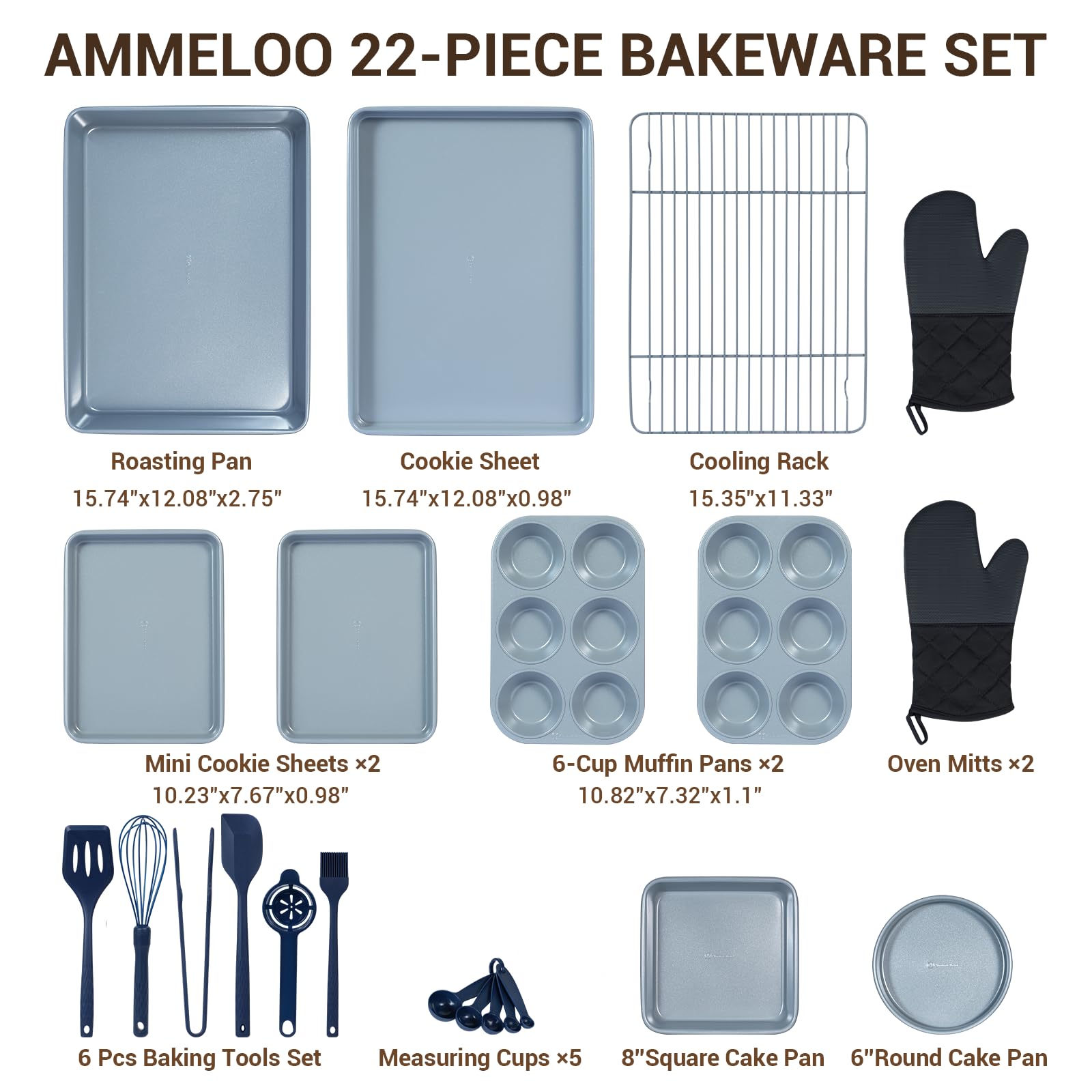 Asadera Ammeloo rectangular gris-azul para hornear carnes y verduras uniformemente.
