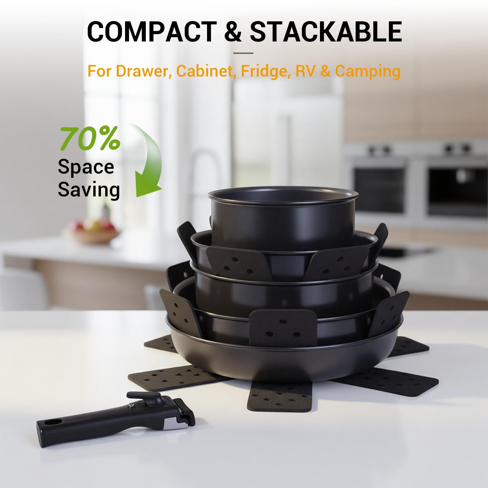 Diseño apilable Ammeloo que ahorra espacio en cocinas pequeñas.