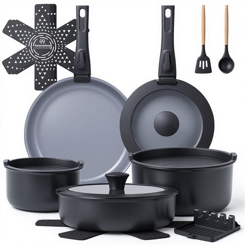 Set Ammeloo de ollas y sartenes cerámicas, antiadherentes para cocinar con menor grasa.