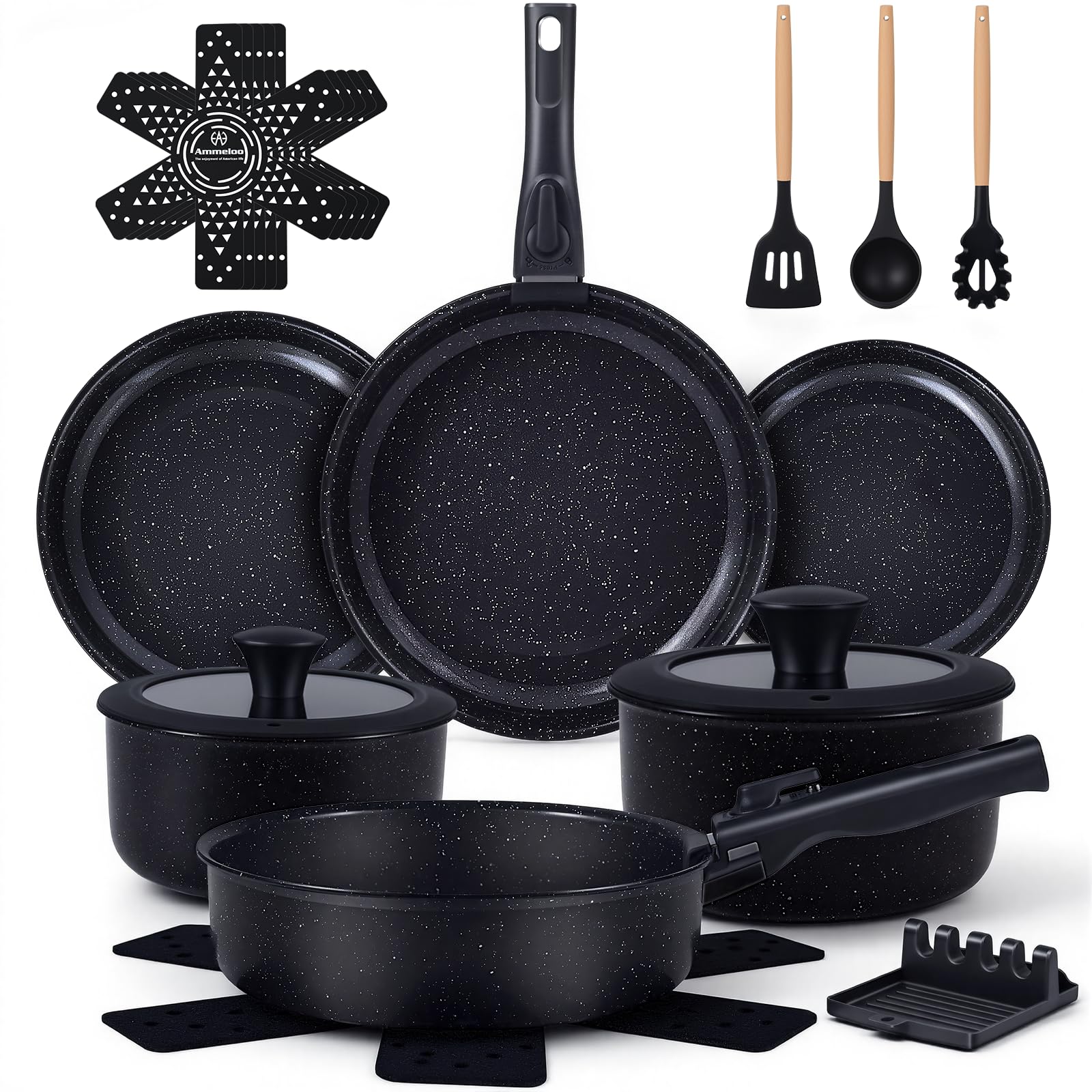 Ammeloo conjunto de 21 piezas, sartenes ceramico anticadherente para cocinar con poco aceite.