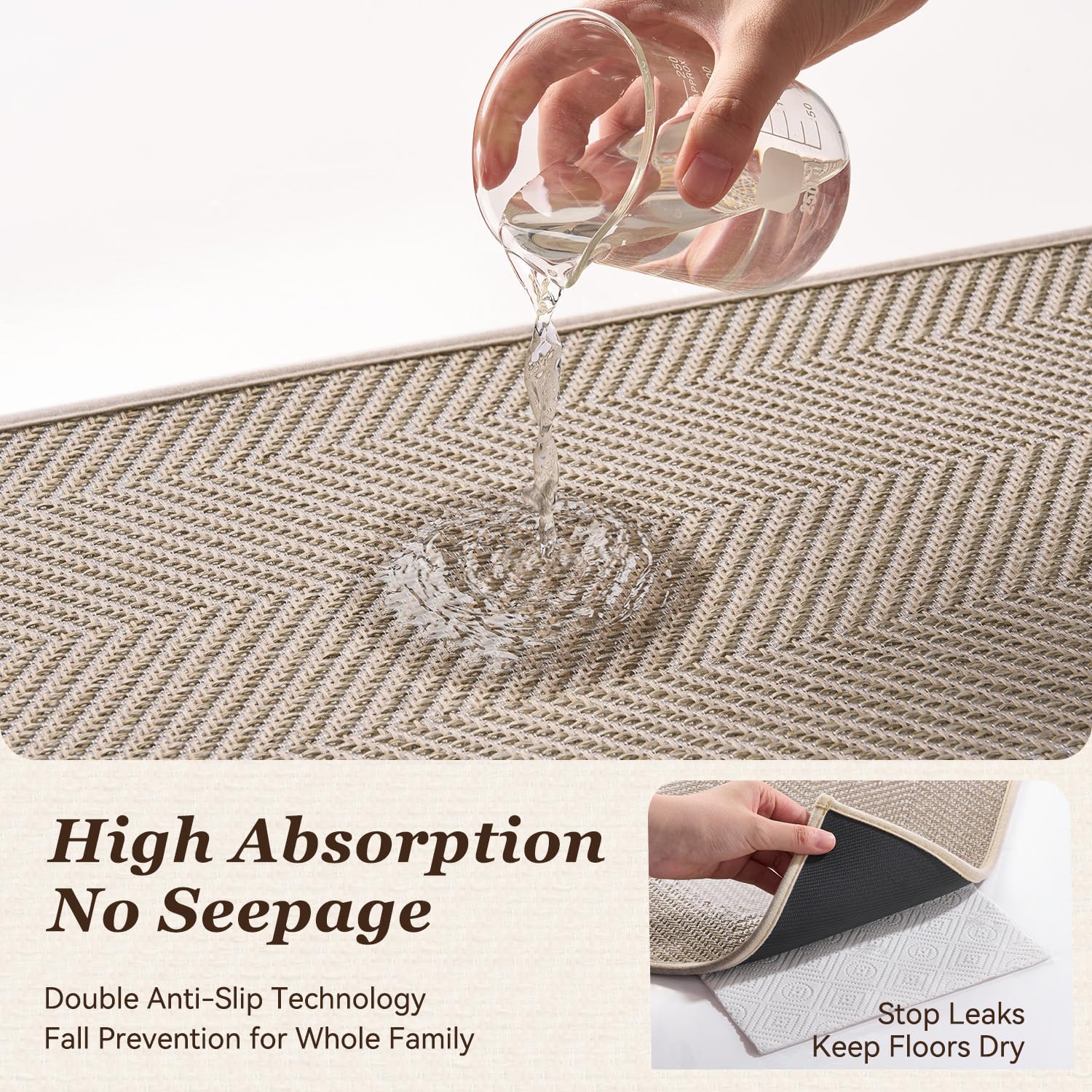 Alfombra AMOAMI diseño neutro beige que combina con cualquier cocina.