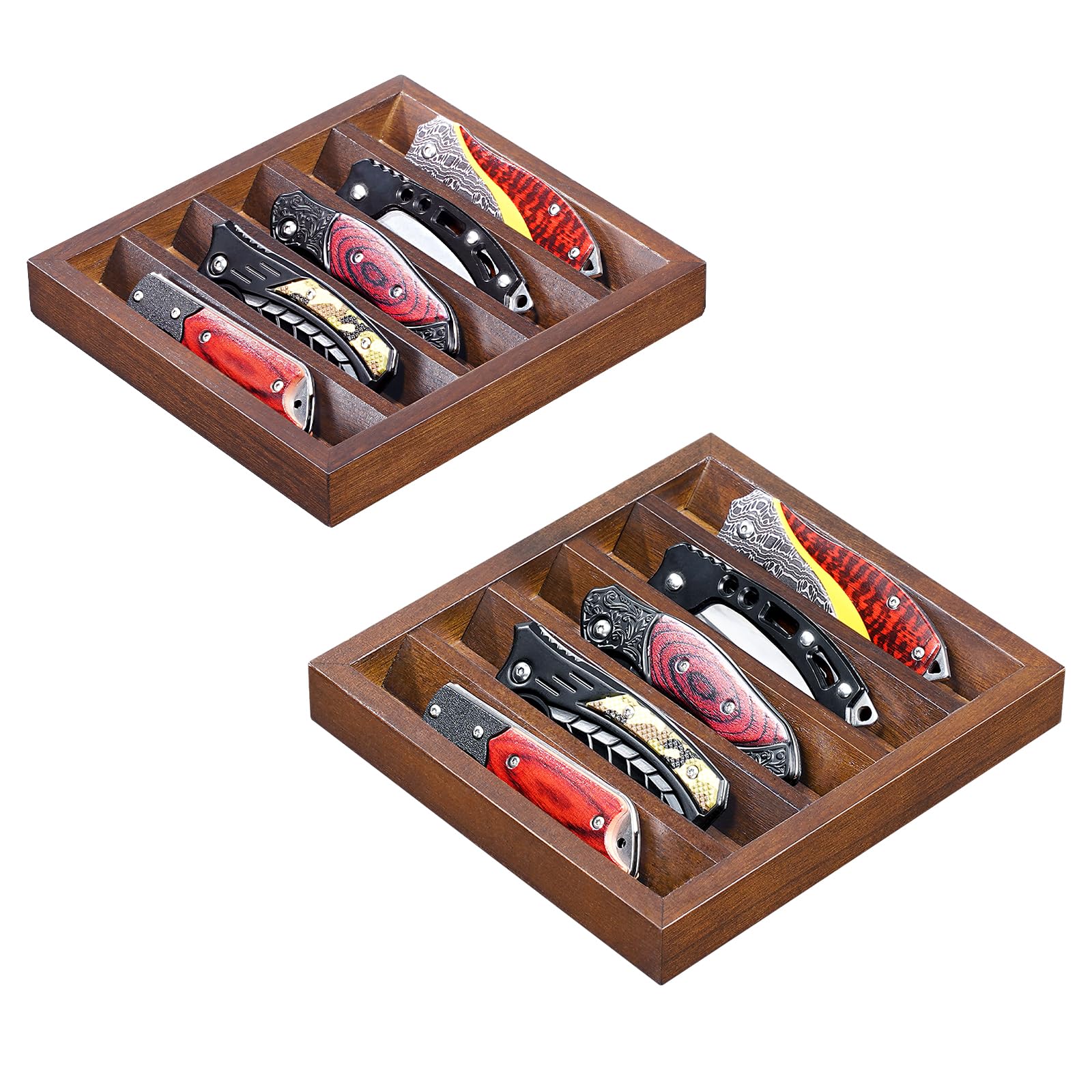 amoard caja exhibicion cuchillos nogal 2pack muestra en ángulo cómodo para ver