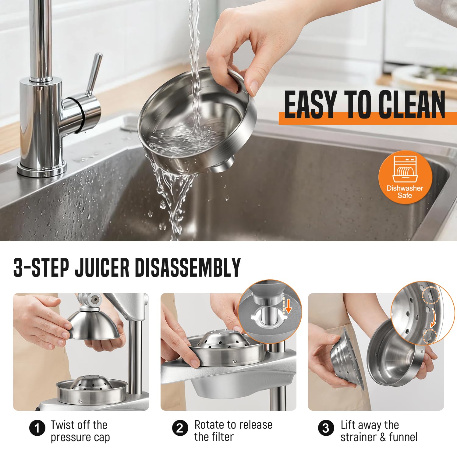 AMOHEE exprimidor manual apto para lavavajillas y fácil de desarmar.