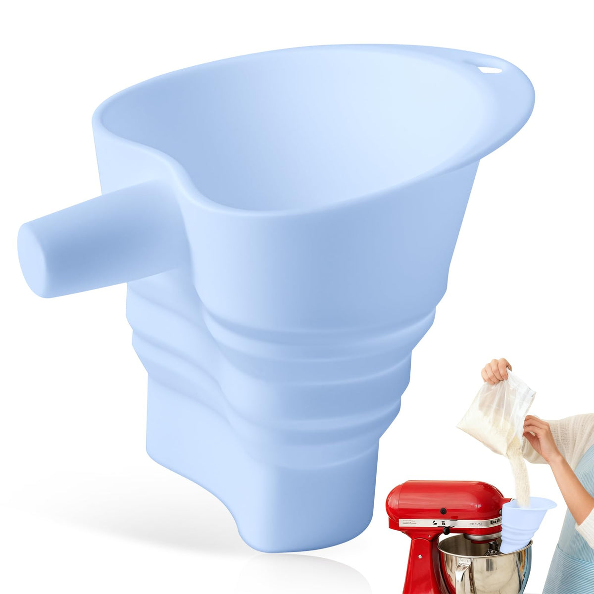 Amoner U embudo de harina para KitchenAid, vertido limpio y preciso