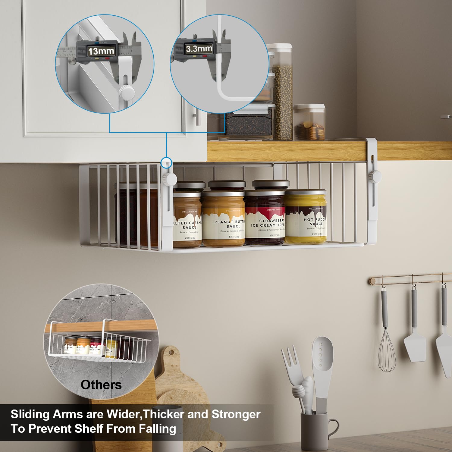 AmonHouseware brazos colgantes ajustables, se adaptan a diferentes gabinetes.