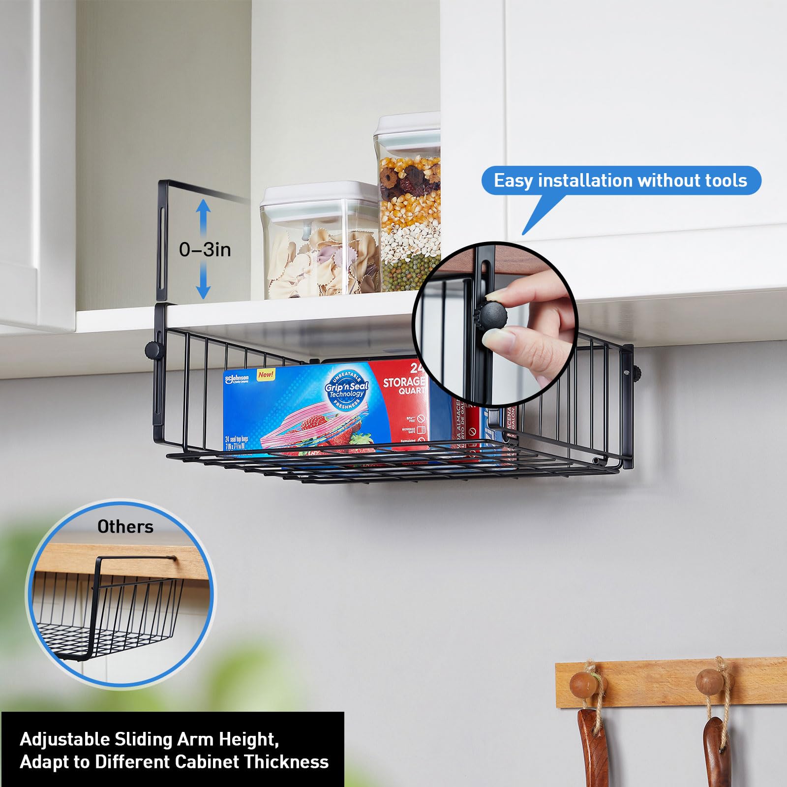 Cesta ajustable de armario AmonHouseware, perfecta para vajilla y utensilios.
