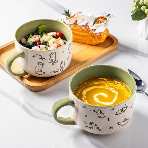 AmorArc taza con asa grande, fácil agarre para servir sopa caliente.