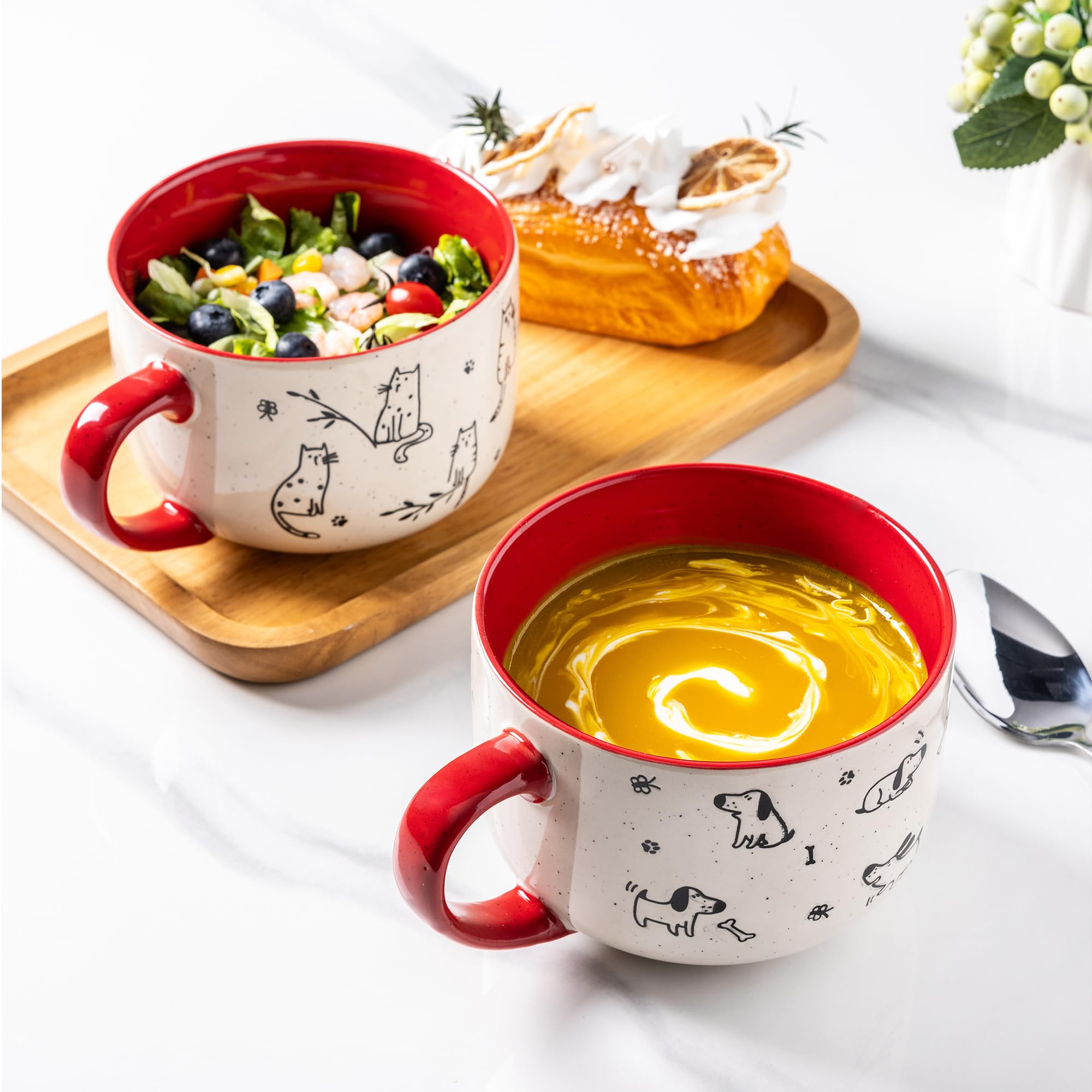 Cerámicas AmorArc con patrones perros y gatos, frente decorativo para la mesa