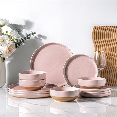 AmorArc platos de cena de 10,5 pulgadas con borde ondulado y tono rosa nube