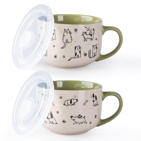 AmorArc sopa cerámica 24oz con tapas y asa, manejo cómodo para sopa caliente.