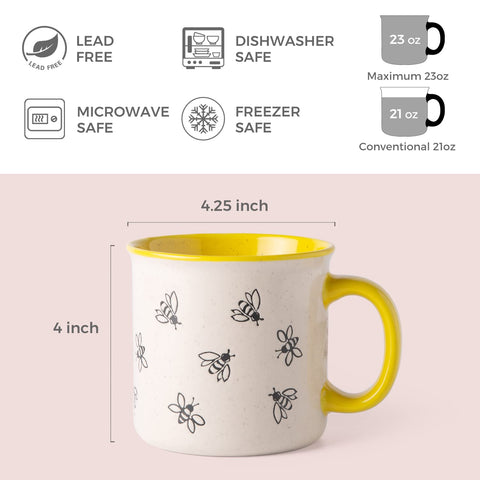 AmorArc taza cerámica 22 oz con diseño de abejas que anima la mesa.