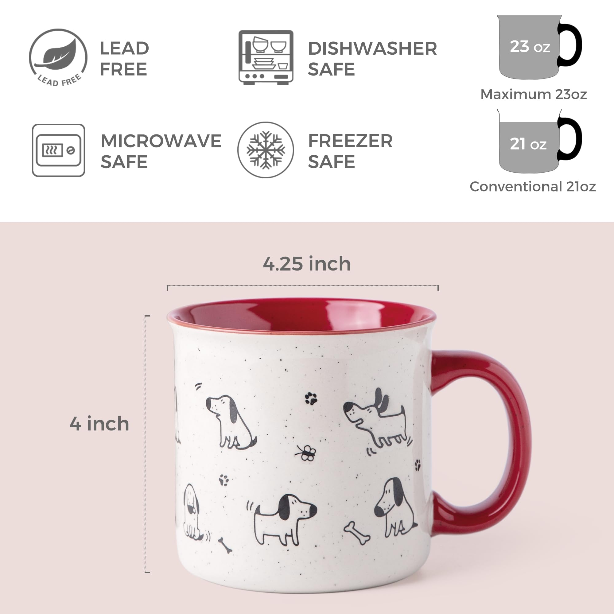 AmorArc tazas cerámica con patrones texturizados de perros y gatos, añade estilo a la mesa