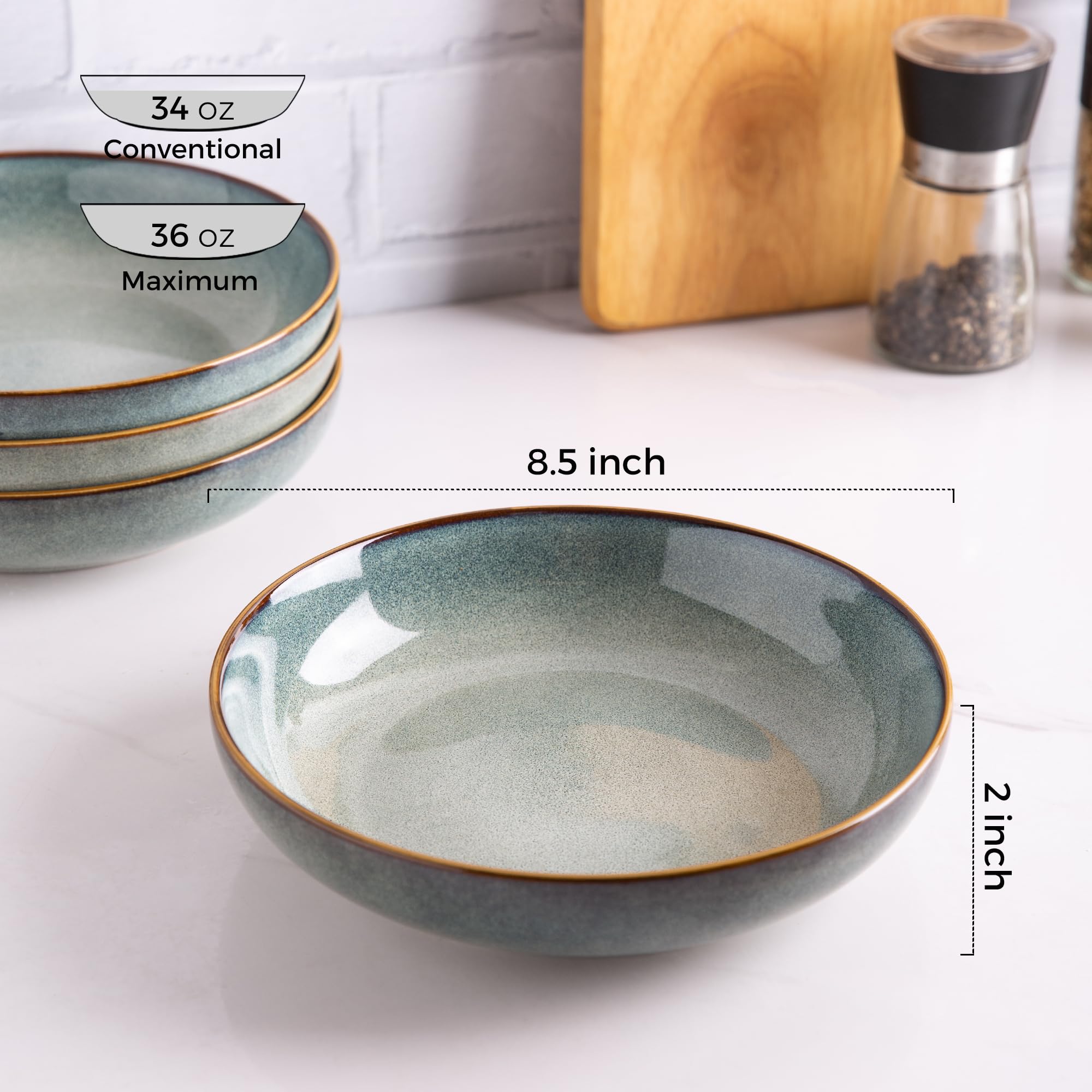 AmorArc tazones pasta cerámica con vidriado reactivo, color único para la mesa.