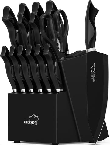 Conjunto Amorston 15 piezas con afilador integrado para cocina organizada y segura.