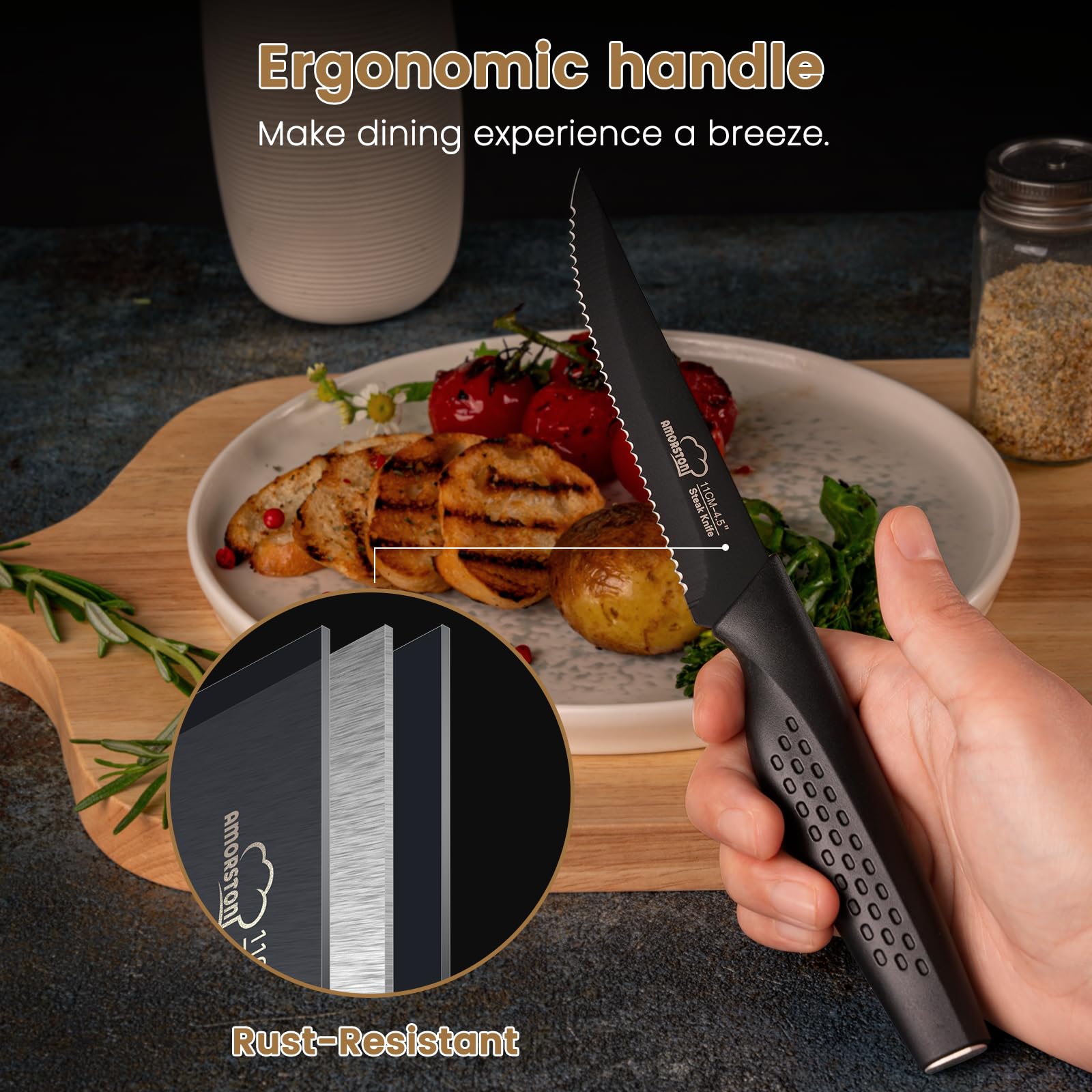 Amorston, mango ergonómico negro, agarre cómodo y seguro