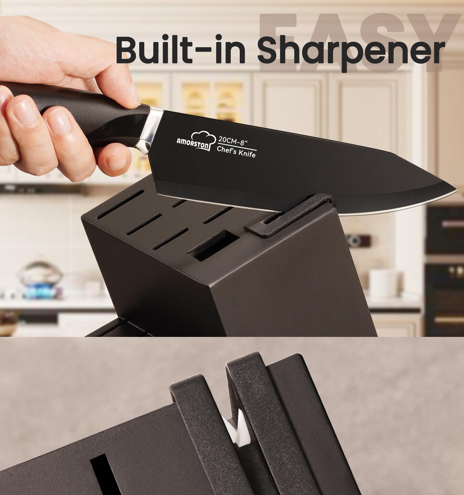 Cuchillo Santoku de 7 pulgadas Amorston con mango ergonómico.