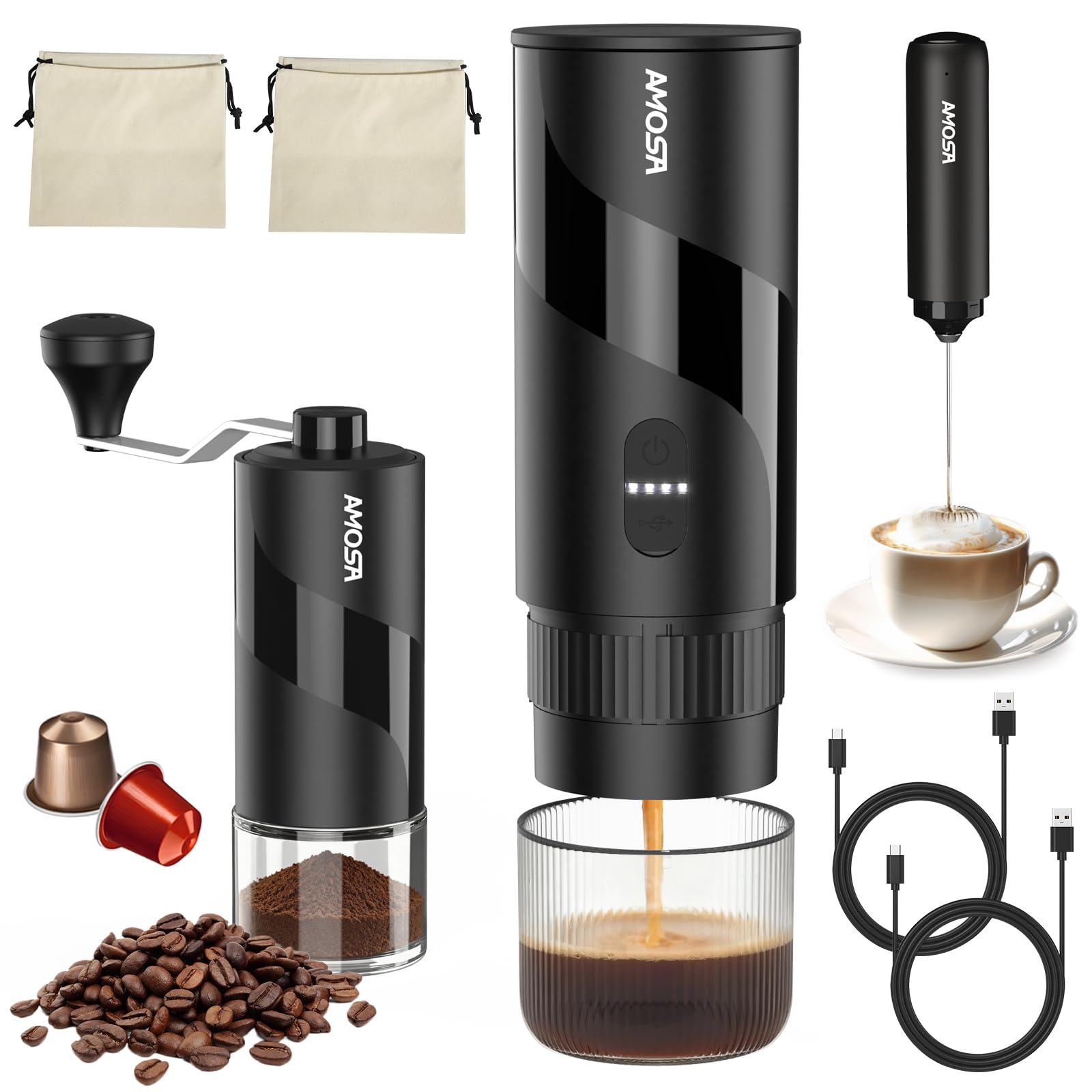 AMOSA set cafetera espresso portátil, ideal para preparar espresso en viajes y campamentos