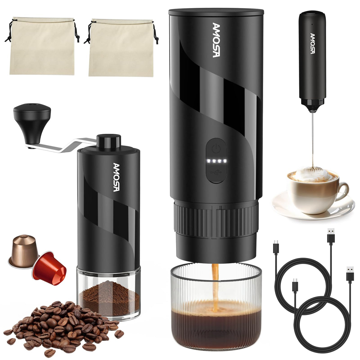 AMOSA set cafetera espresso portátil, ideal para preparar espresso en viajes y campamentos