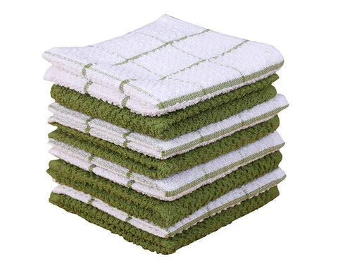 AMOUR INFINI paños de cocina terry set 8 verde sólido, absorbentes para secar platos.