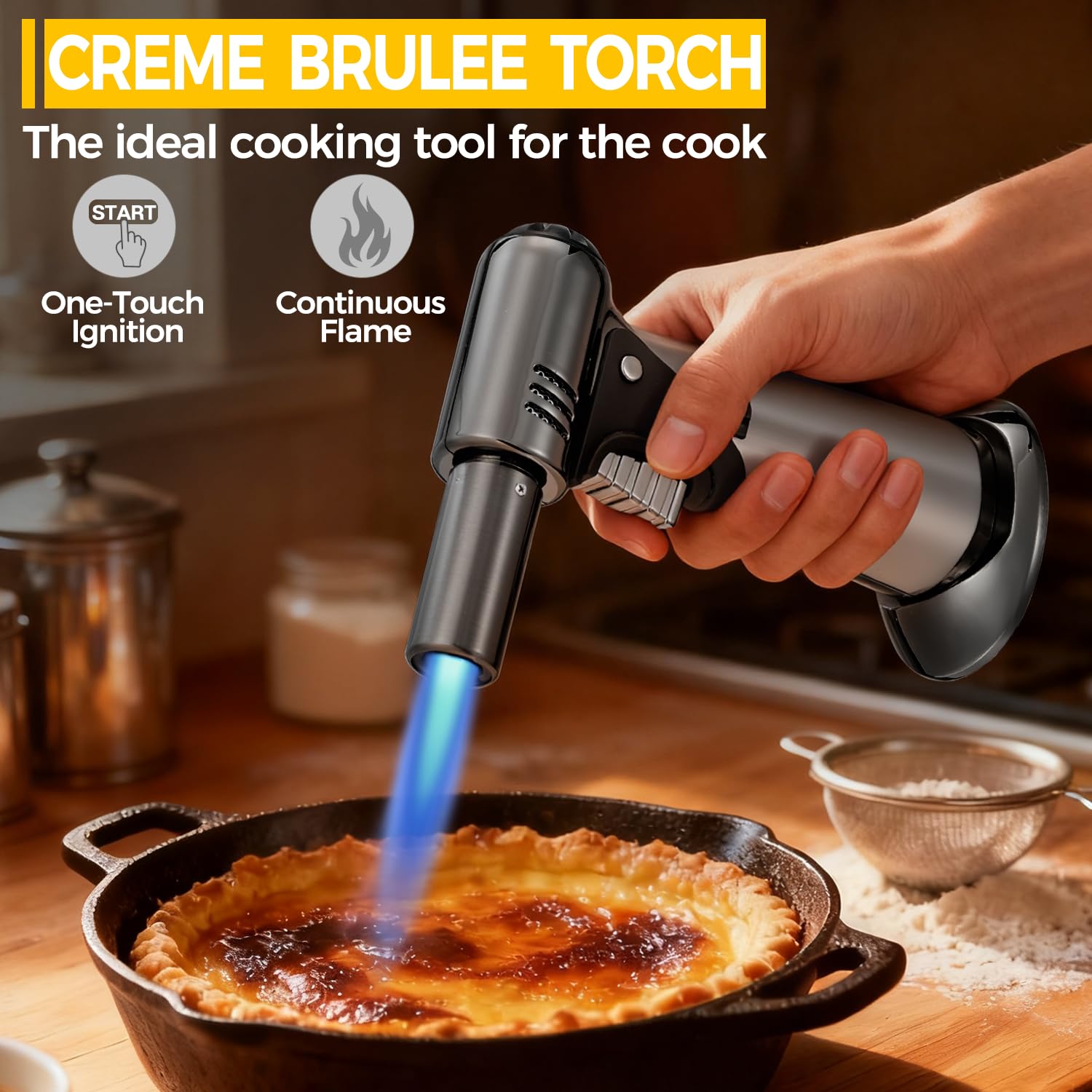 Encendedor Amrnish, llama precisa para dorar y brûlée con control.