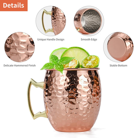 Amrules Moscow Mule: acabado martillado en cobre y mango dorado para una presentación elegante.