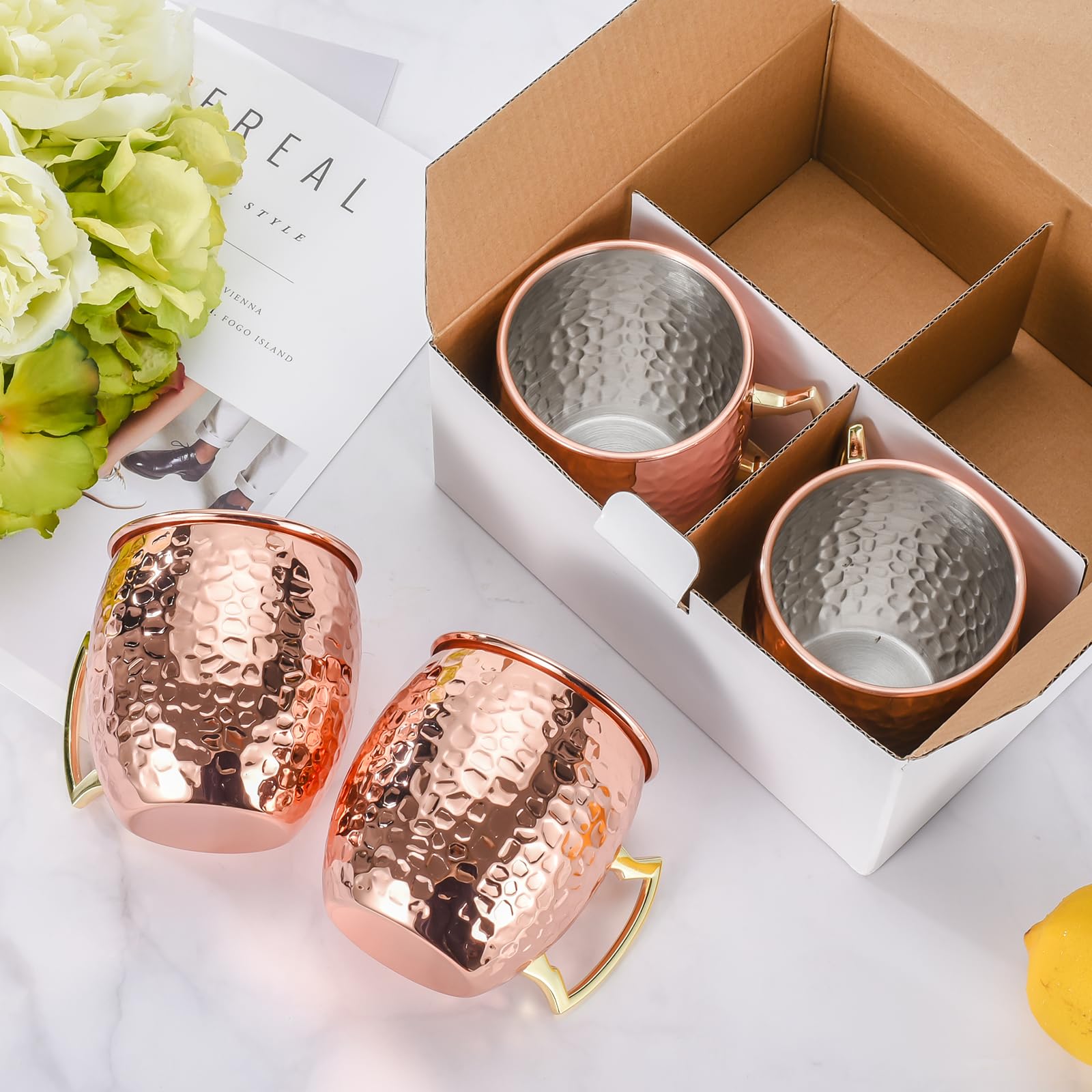 Amrules Moscow Mule: tazas de cobre con interior de acero, seguras y duraderas para uso diario.