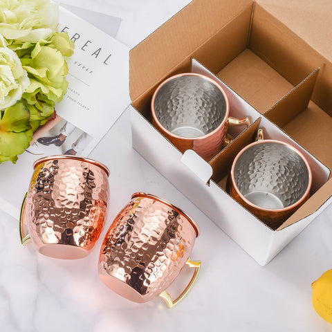 Amrules Moscow Mule: tazas de cobre con interior de acero, seguras y duraderas para uso diario.