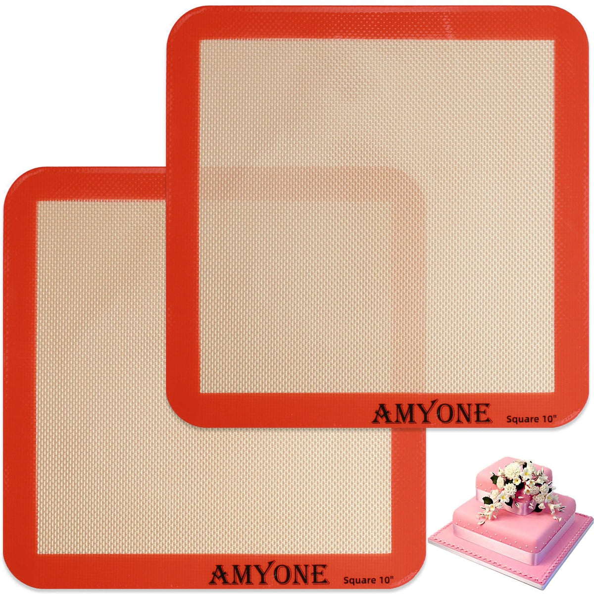 AMYONE tapete de silicona cuadrado 10x10, frente: superficie antiadherente para hornear