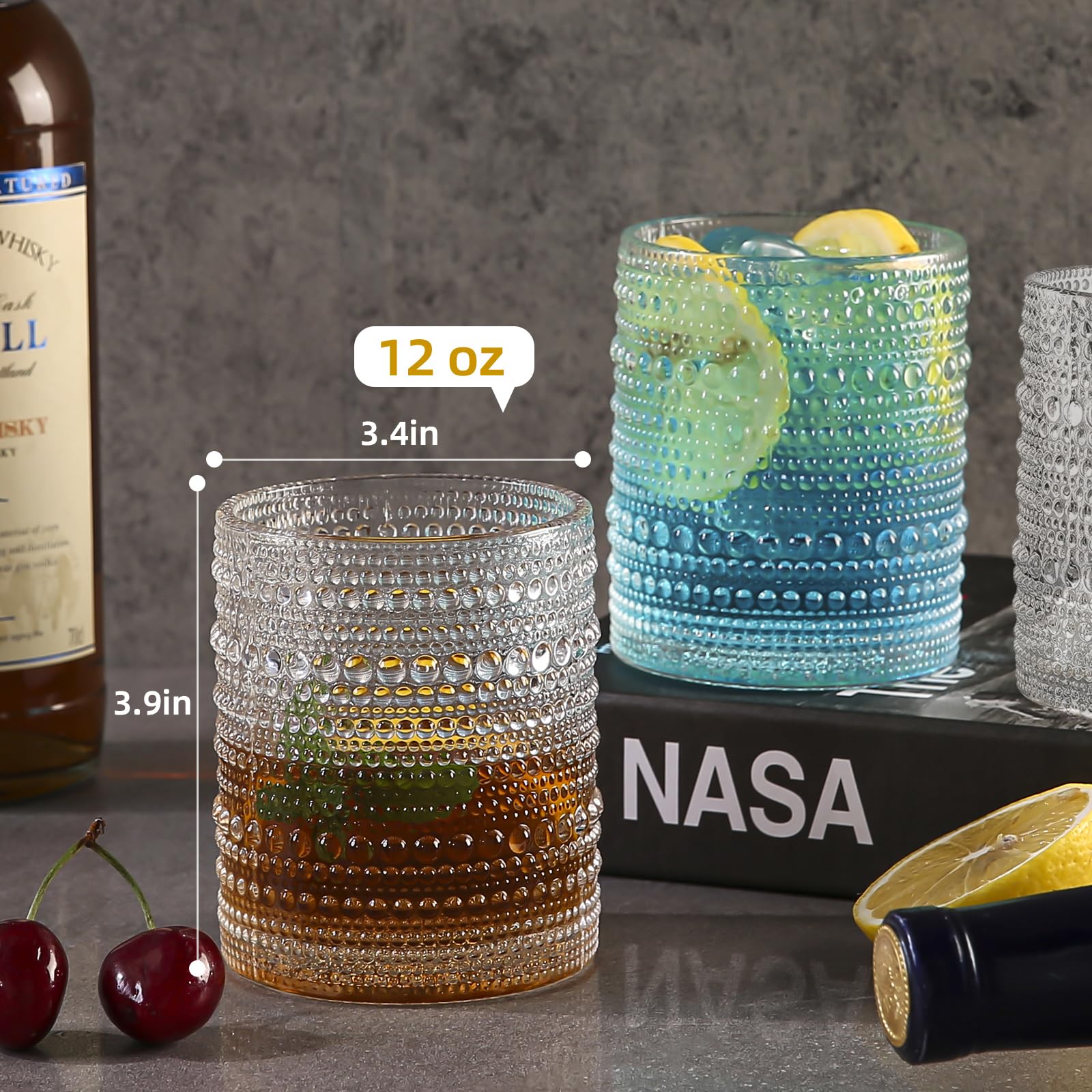 Amyoole vaso con relieve perlado detalle perla, embellece bebidas con toque vintage.