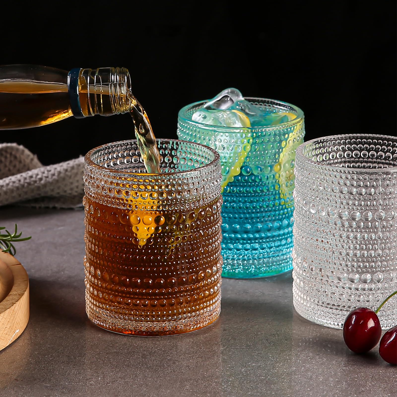 Juego de 6 vasos Amyoole con relieve perlado, estilo en la barra.