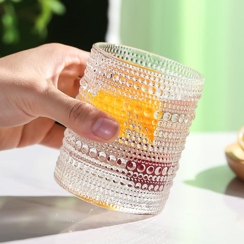 Amyoole vaso 12oz con relieve perlado, perfecto para uso diario en casa.